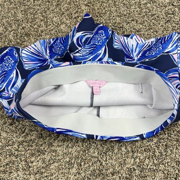 Lilly Pulitzer Adelia Scuba Shorts Blue Pink Swim Water Stretch Scallop Size S - Picture 4 of 10